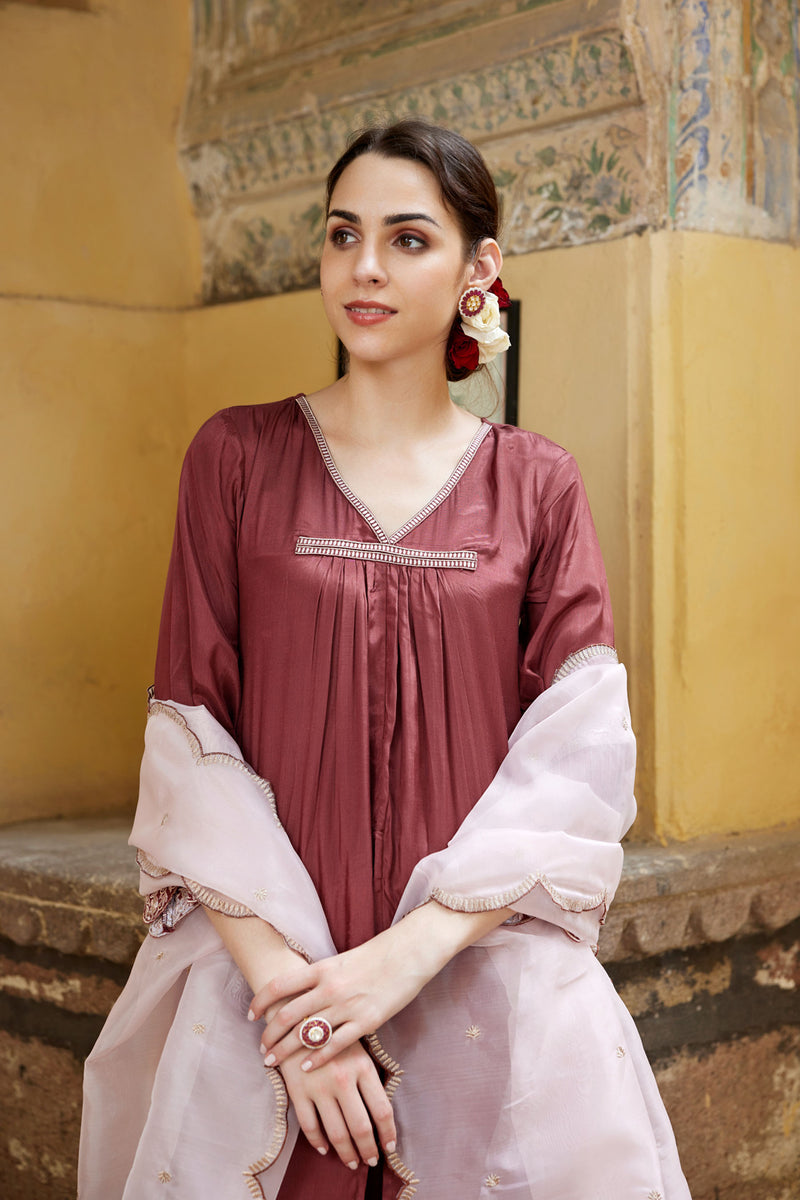 Aiza Maroon Kurta Set