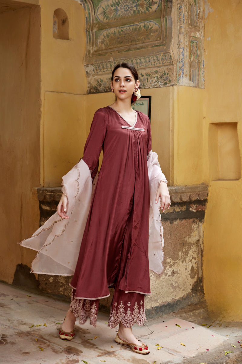 Aiza Maroon Kurta Set