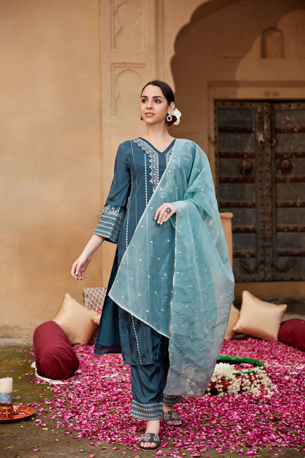 Ayat Teal Kurta Set