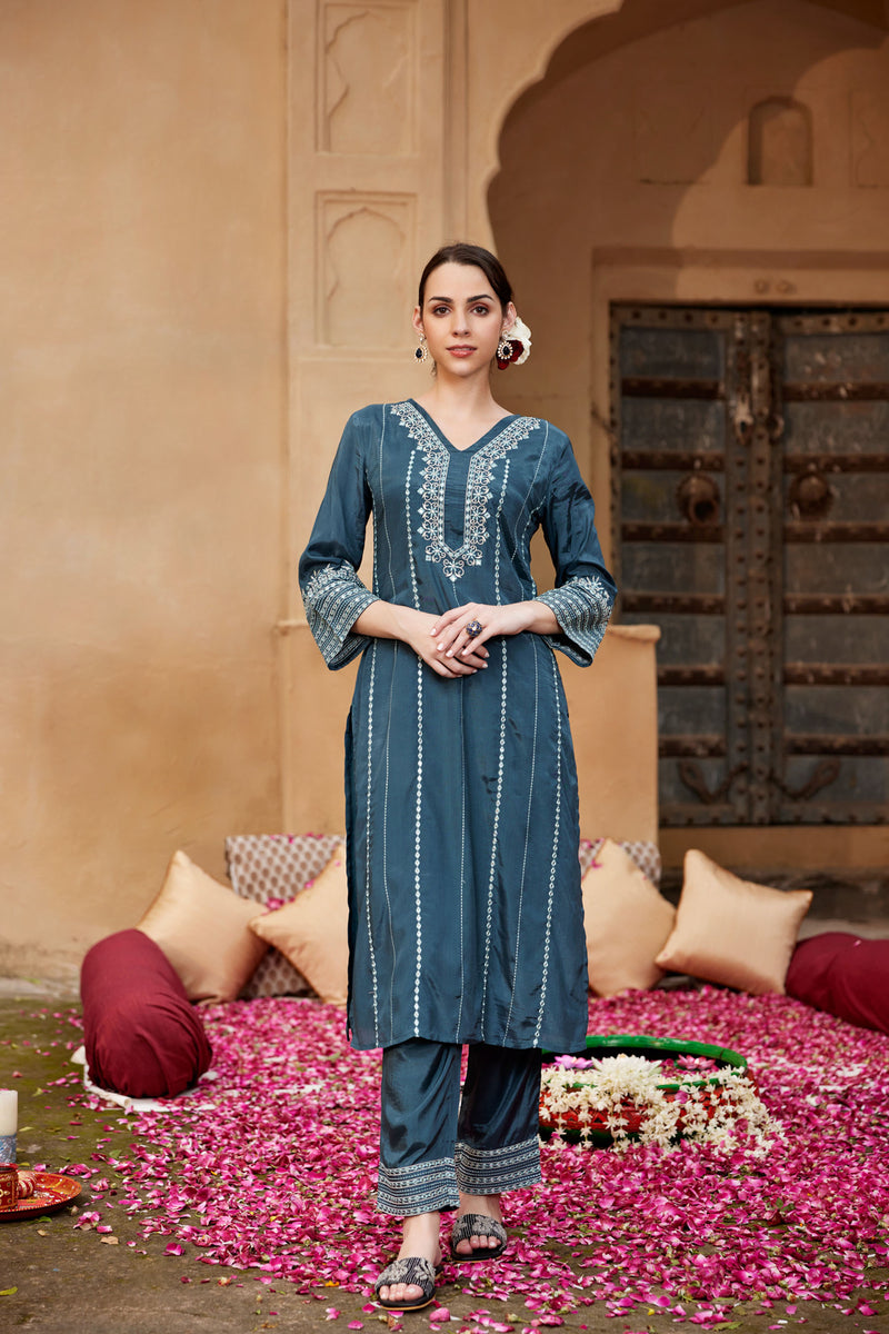 Ayat Teal Kurta Set